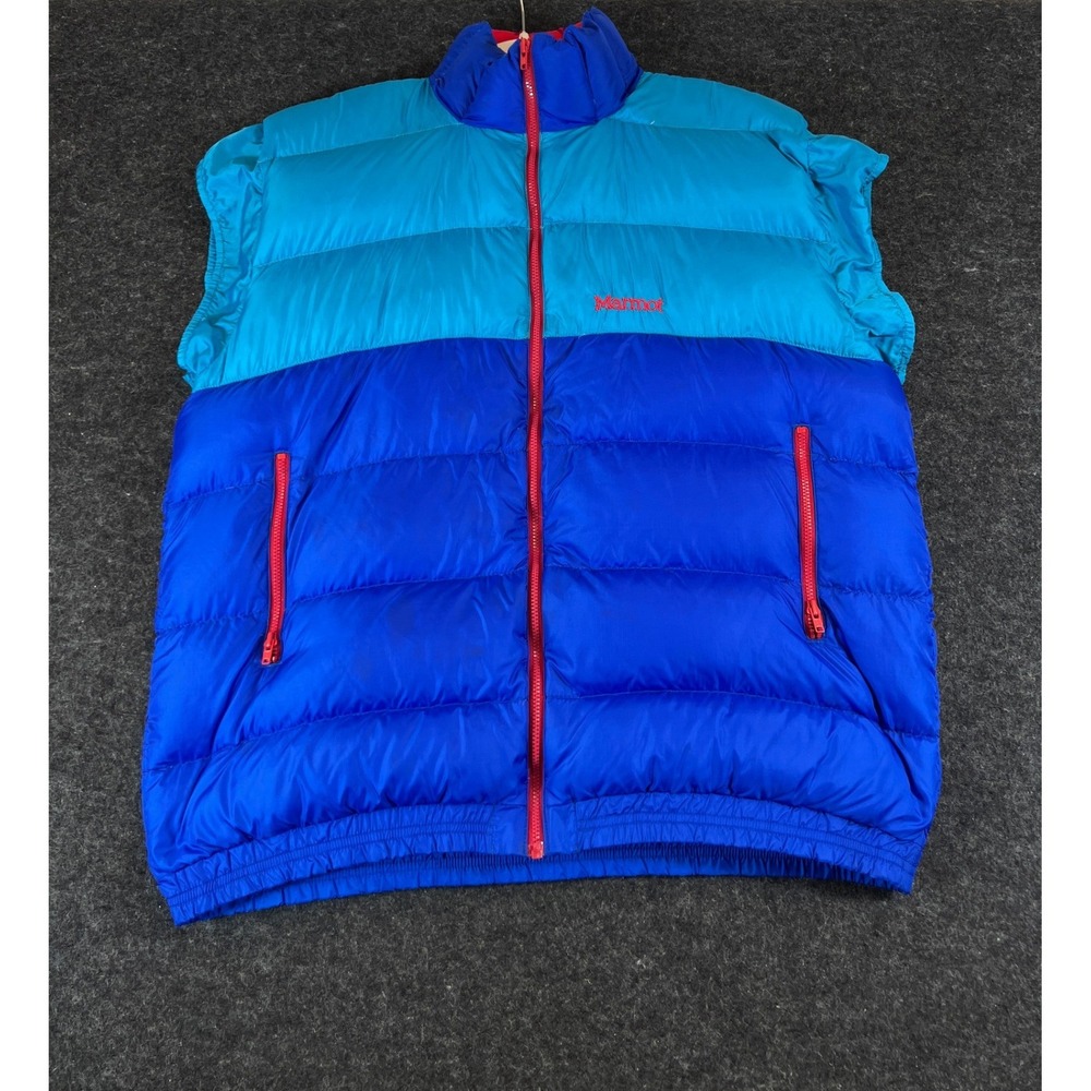 VTG Marmot Colorado USA Puffer Vest Mens XL Blue Colorblock Goose Down Gorpcore